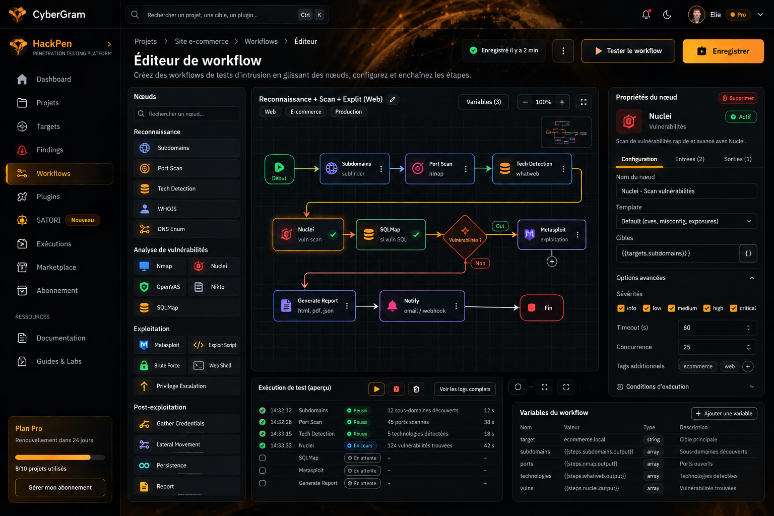 Capture du Workflow Builder de HackPen